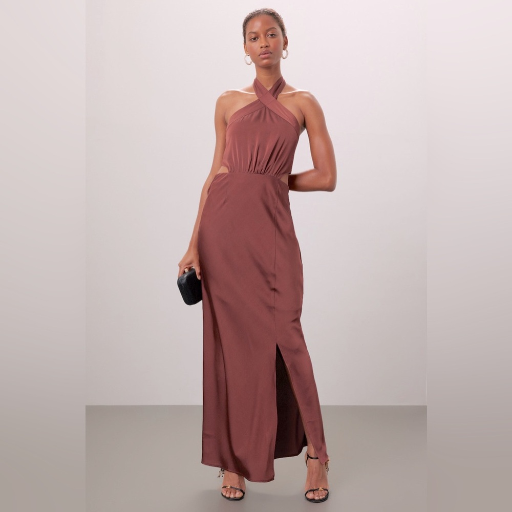 MinkPink Finlay Halter Gown With Split Size Large New With Tags